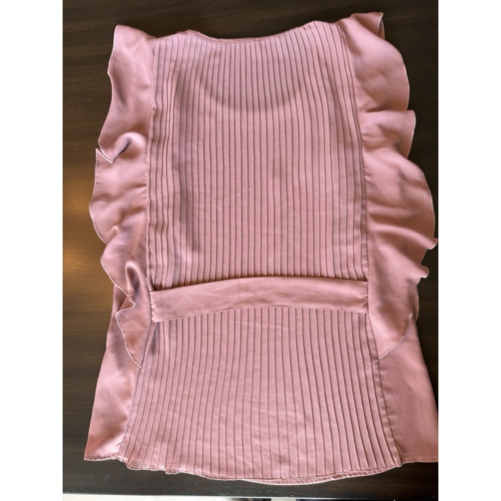Intimissimi Dusty Rose Mauve Ruffle Flutter Sleeve Pleated Back Top Blouse M EUC